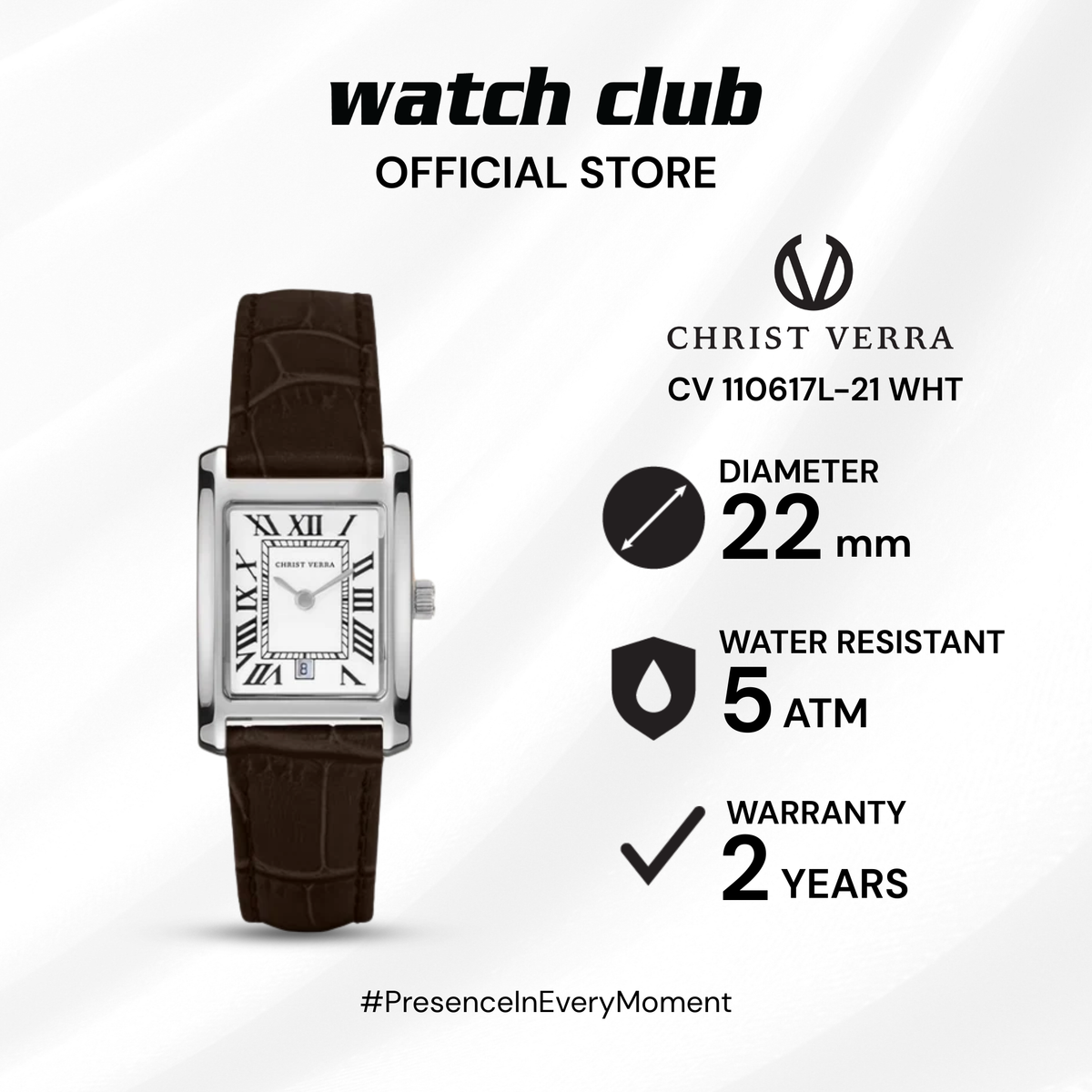 Christ Verra - Jam Tangan WANITA Tali Leather Christ Verra Linea Series CV 110617L-21 WHT