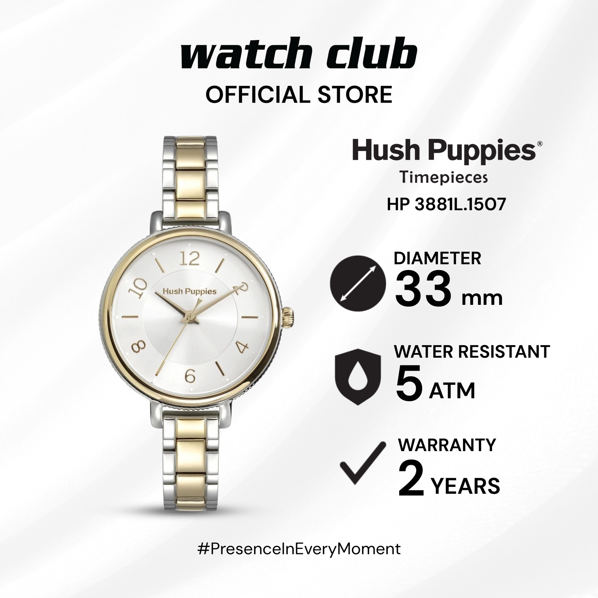 Hush Puppies - Jam Tangan WANITA Tali Rantai Stainless Steel Hush Puppies Casual HP 3881L.1507