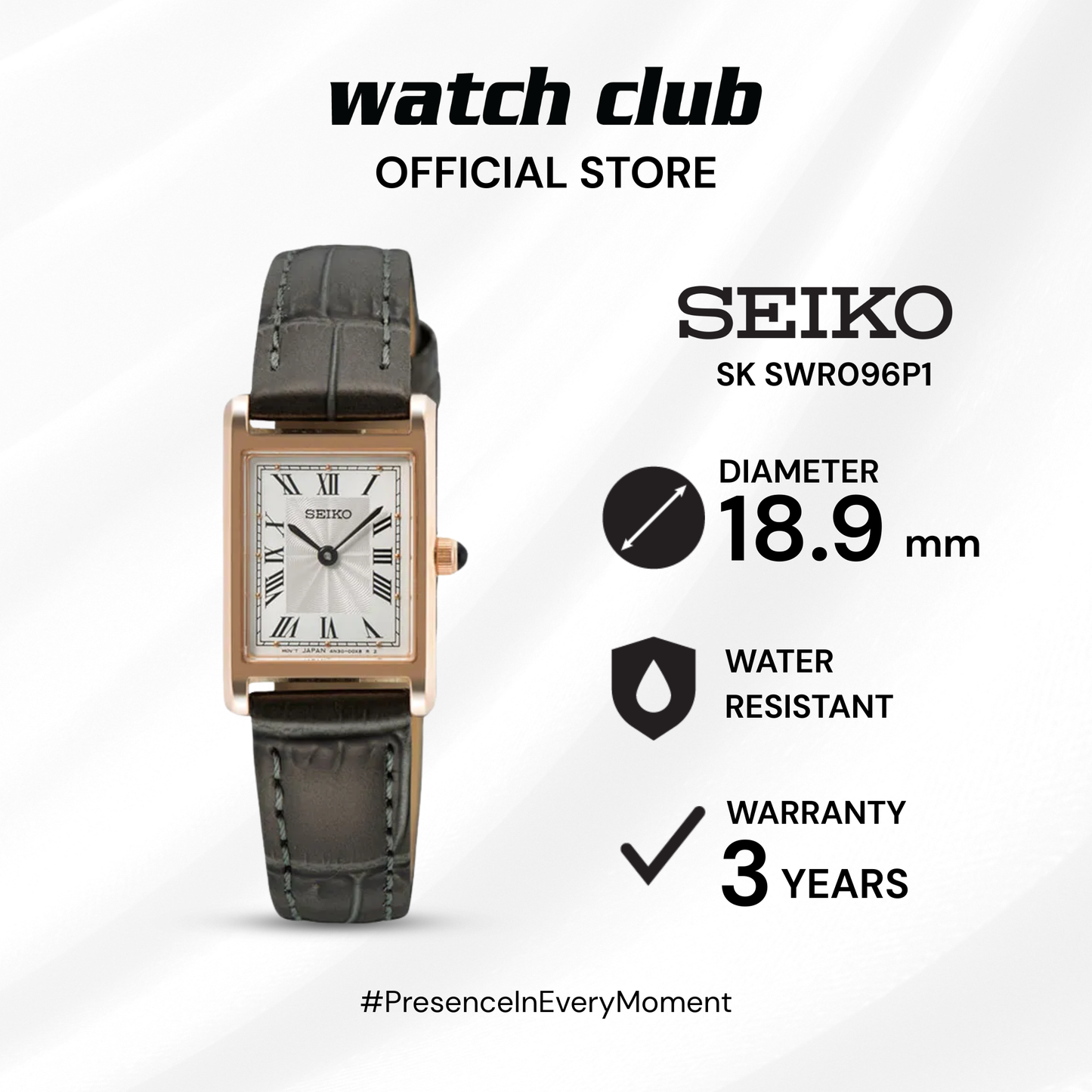 Seiko - Jam Tangan WANITA Tali Kulit Seiko Classic Tank SWR096P1