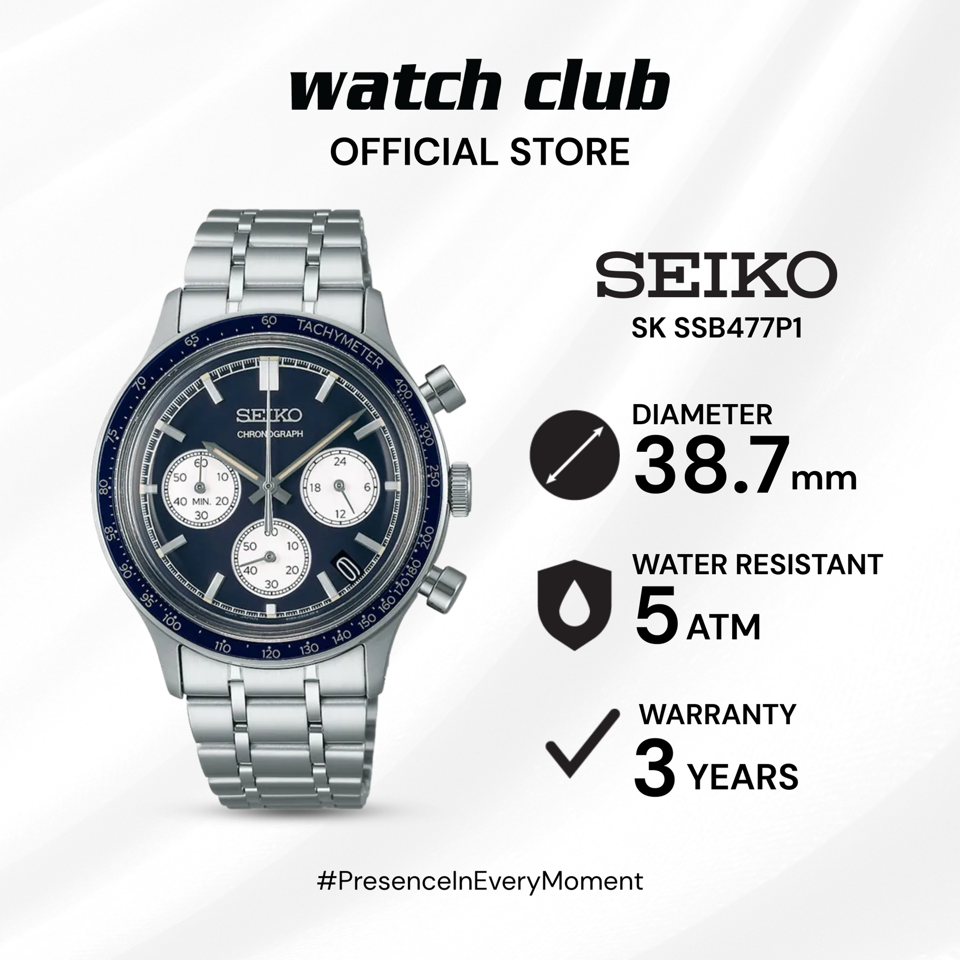 Seiko - Jam Tangan PRIA Tali Stainless Steel Seiko Discover More SSB477P1