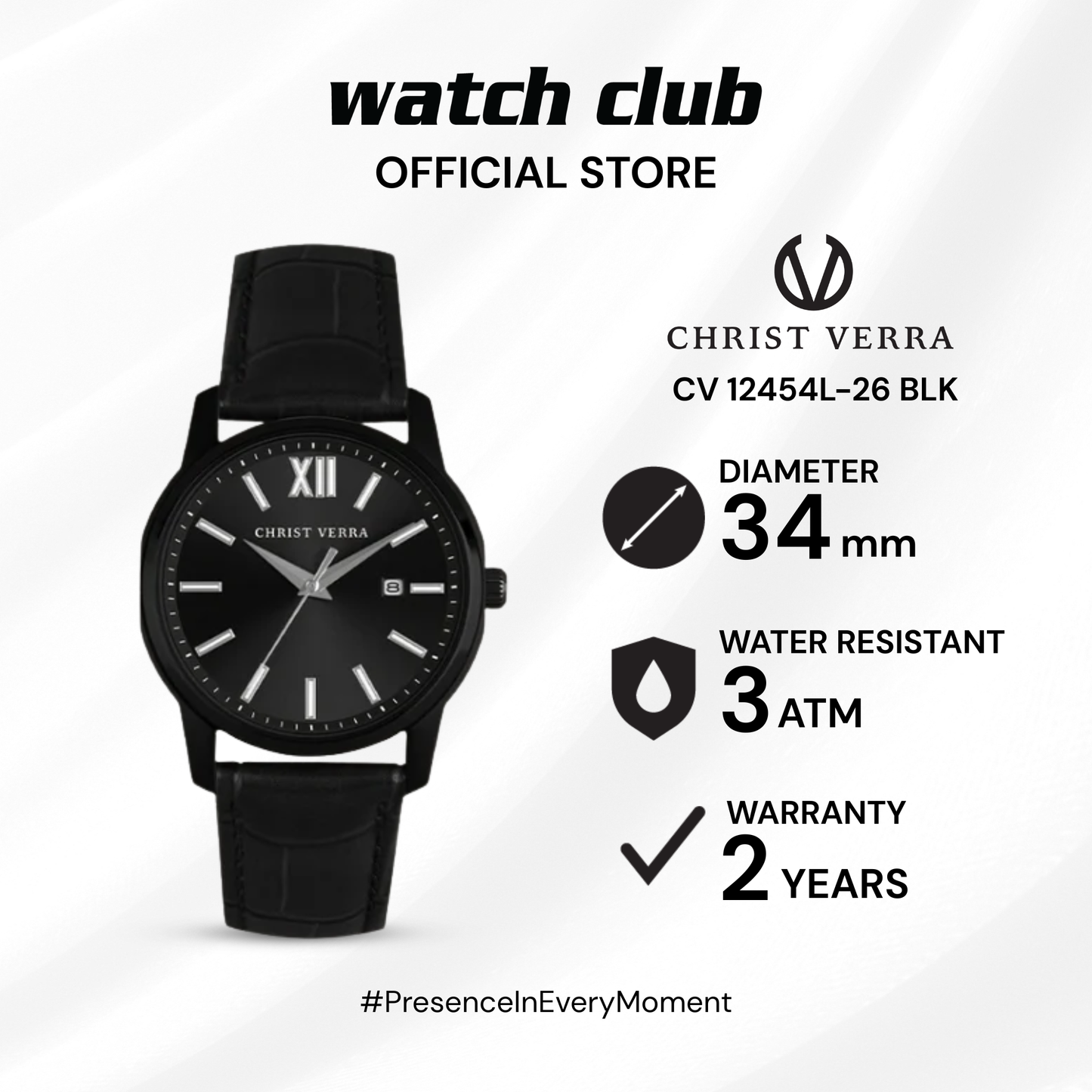 Christ Verra - Jam Tangan WANITA Tali Leather Christ Verra Domina Series CV 12454L-26 BLK