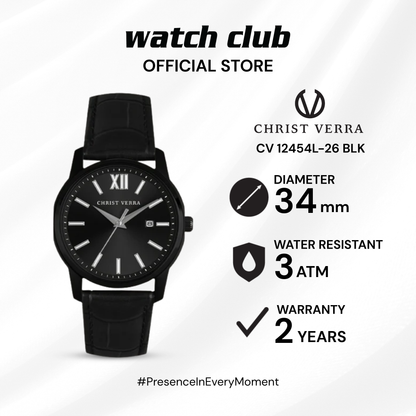 Christ Verra - Jam Tangan WANITA Tali Leather Christ Verra Domina Series CV 12454L-26 BLK