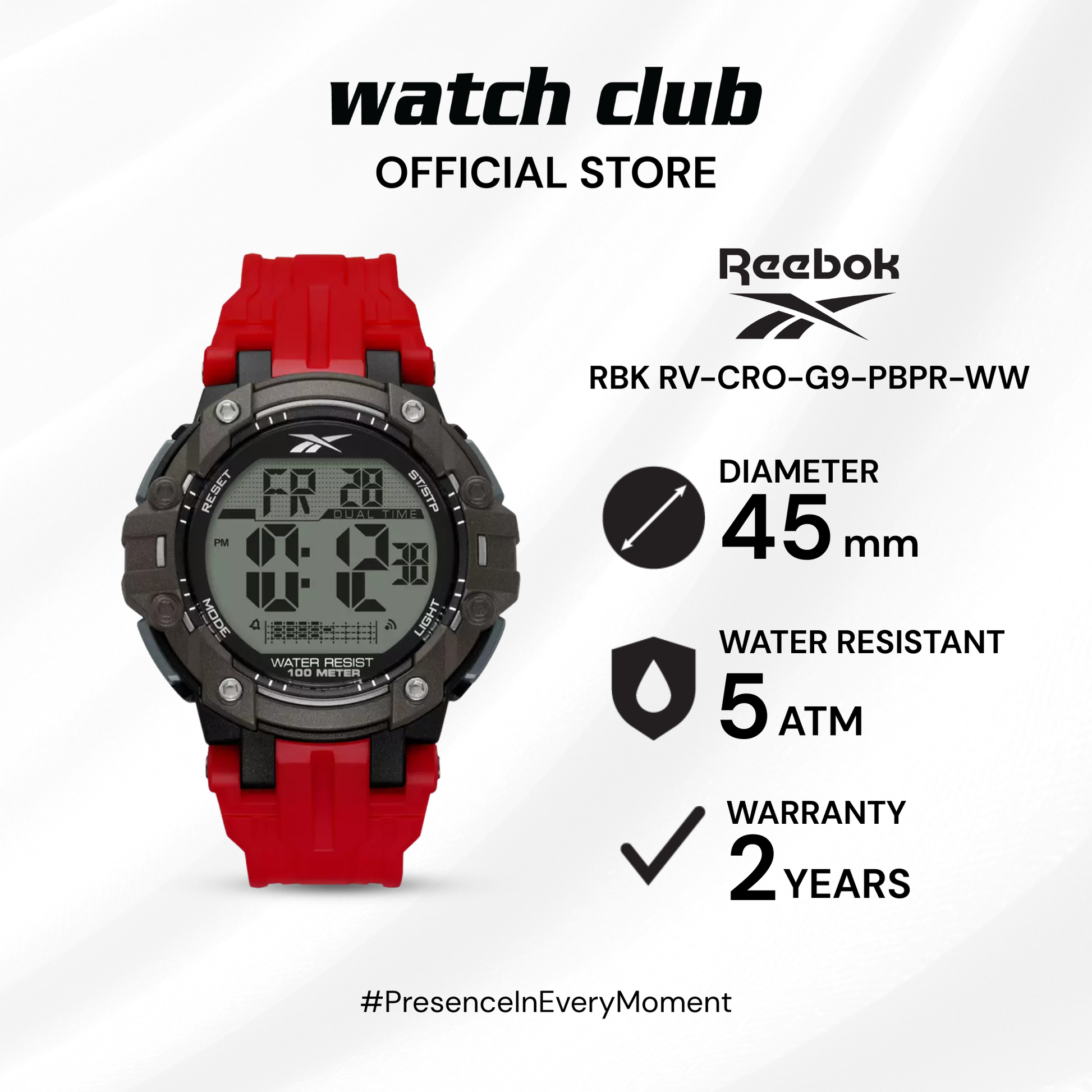 Reebok - Jam Tangan PRIA Tali Silicone Reebok RBK RV-CRO-G9-PBPR-WW