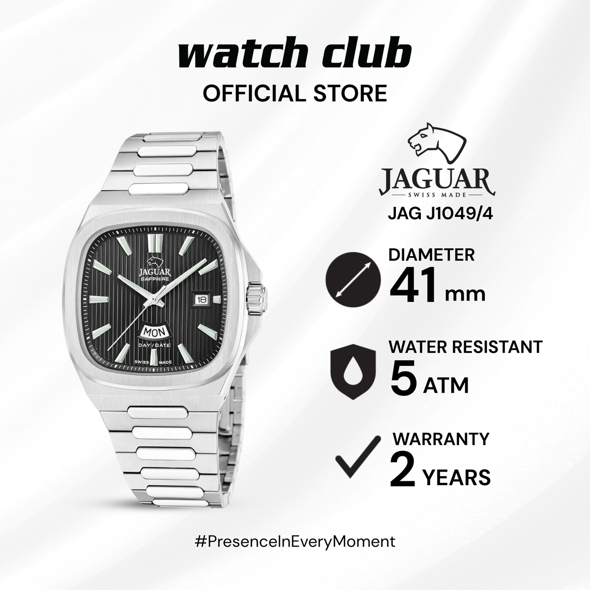 Jaguar - Jam Tangan PRIA Tali Stainless Steel JAGUAR Rondcarre Day Date J1049/4