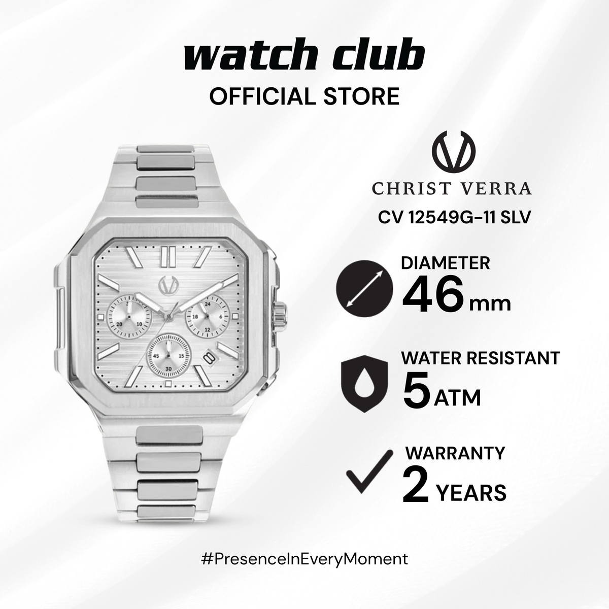 Christ Verra - Jam Tangan PRIA Tali Stainless Steel Christ Verra Ironvant Series CV 12549G-11 SLV