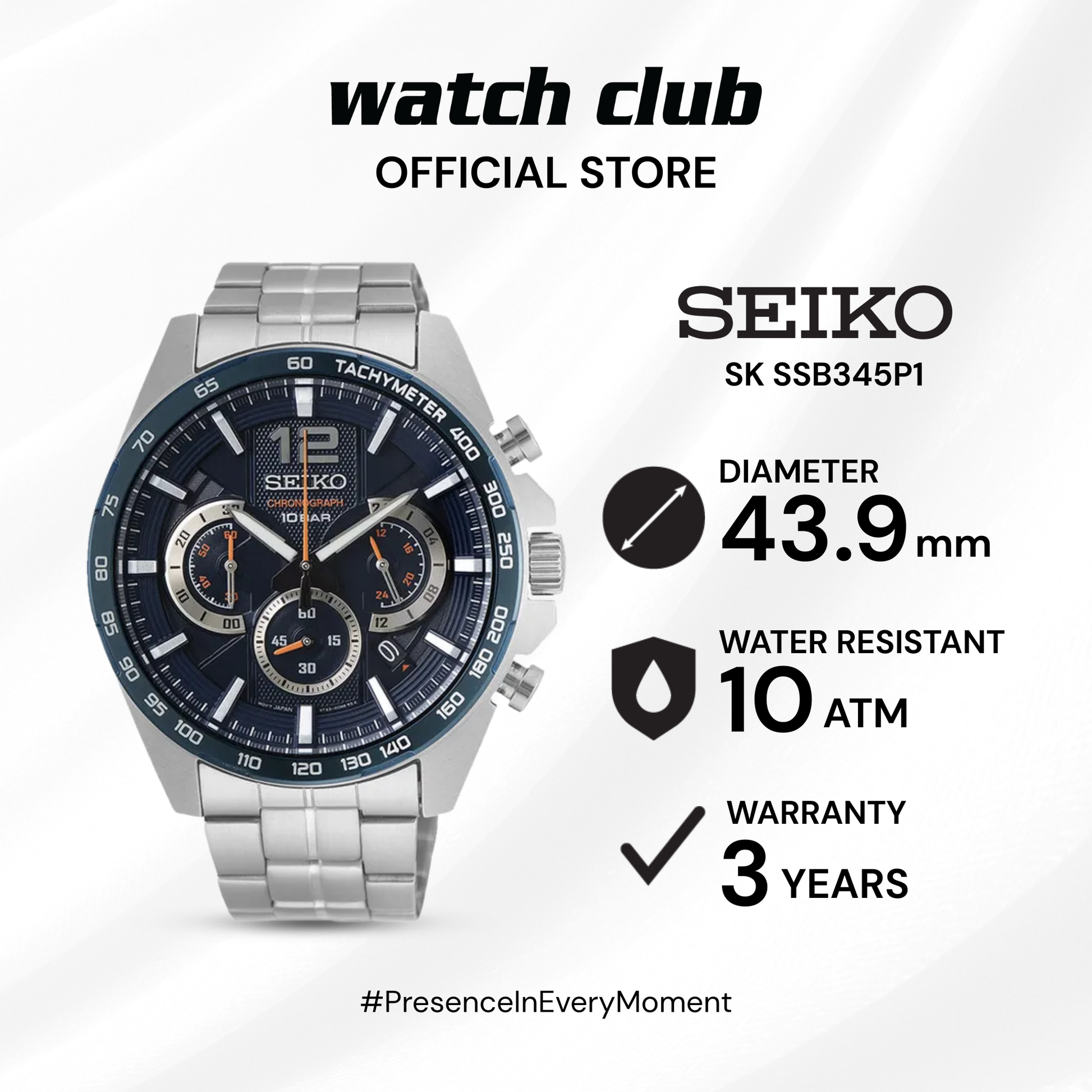 Seiko - Jam Tangan PRIA Tali Stainless Steel Seiko Neo Sport SSB345P1