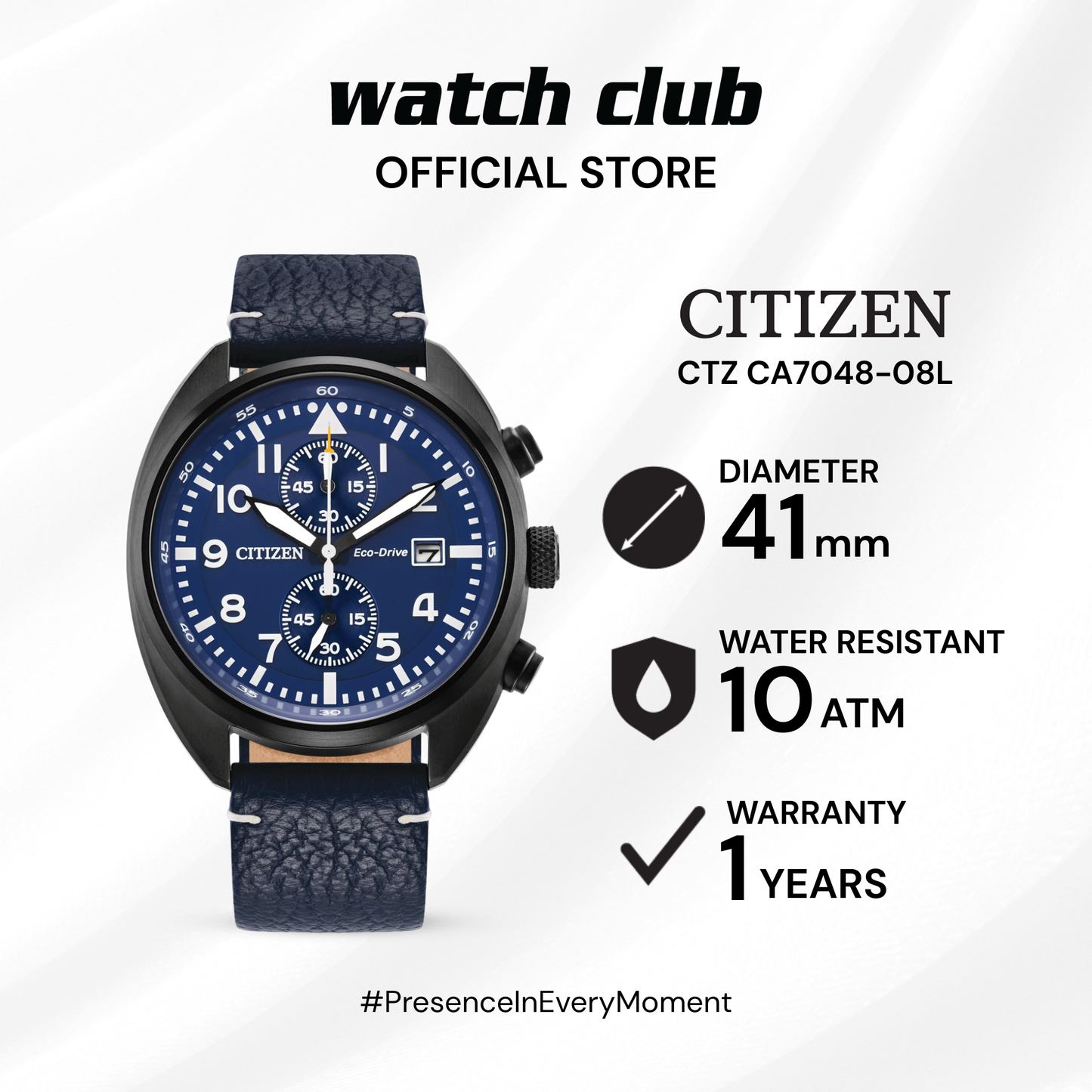 Citizen - Jam Tangan PRIA Tali Leather Citizen Eco-Drive CTZ CA7048-08L