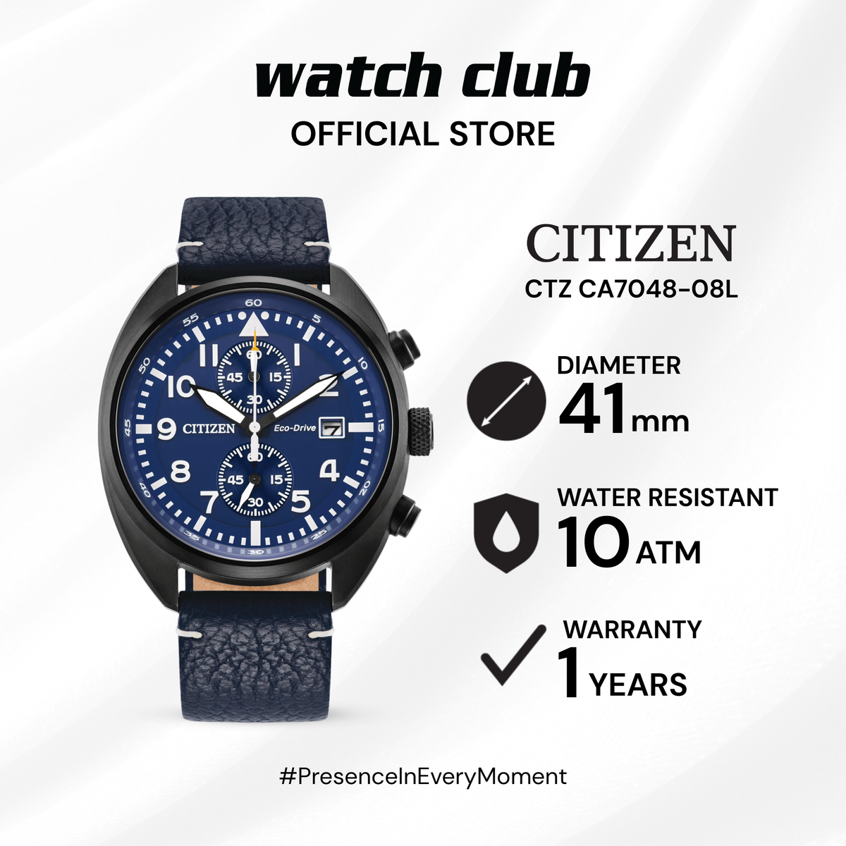 Citizen - Jam Tangan PRIA Tali Leather Citizen Eco-Drive CTZ CA7048-08L