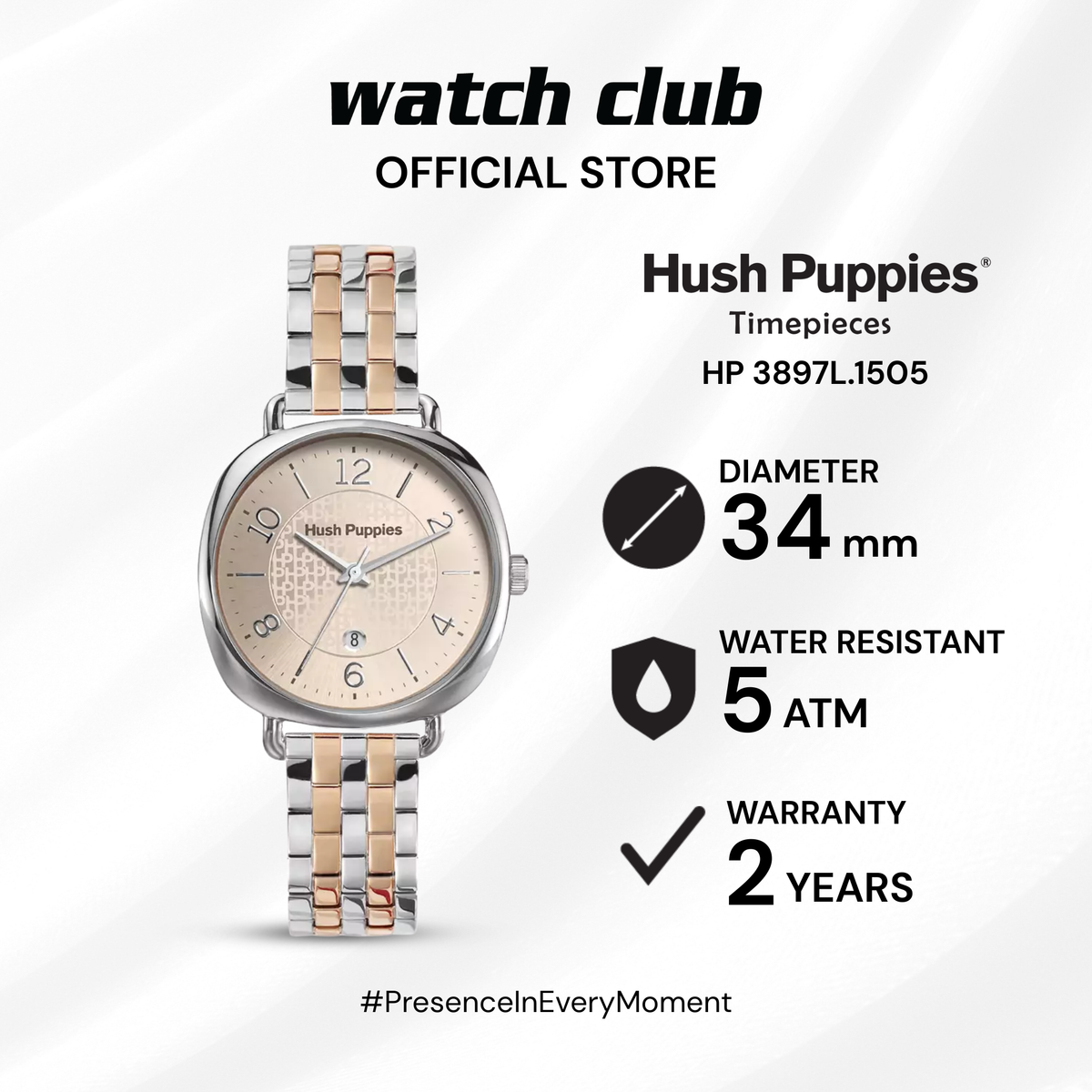 Hush Puppies - Jam Tangan WANITA Tali Rantai Stainless Steel Hush Puppies Casual HP 3897L.1505