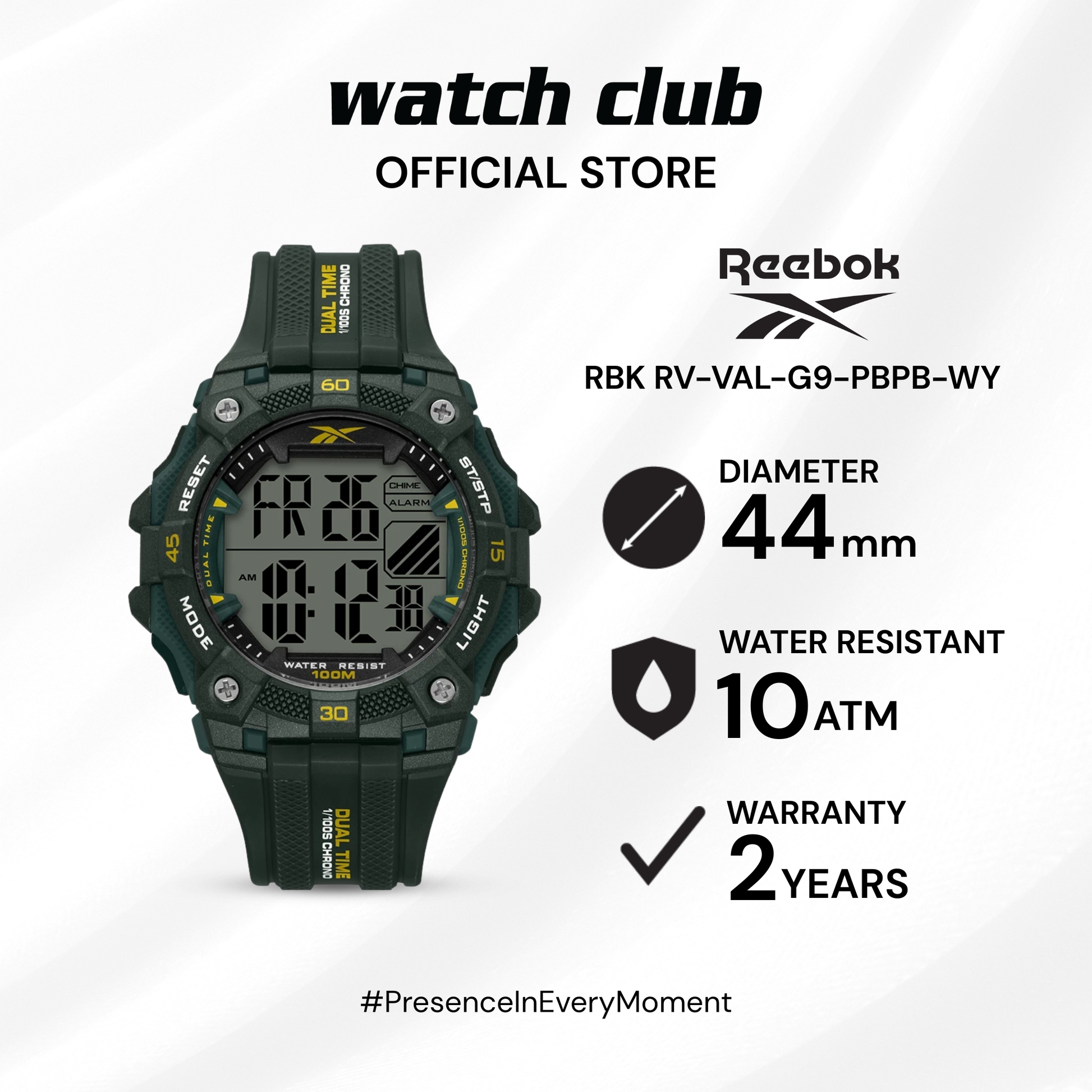 Reebok - Jam Tangan PRIA Tali Rubber Reebok Vector Valor Casual Sporty RBK RV-VAL-G9-PBPB-WY