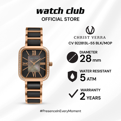 Christ Verra - Jam Tangan WANITA Tali Stainless Steel, Ceramic Christ Verra CV 922813L-55 BLK/MOP