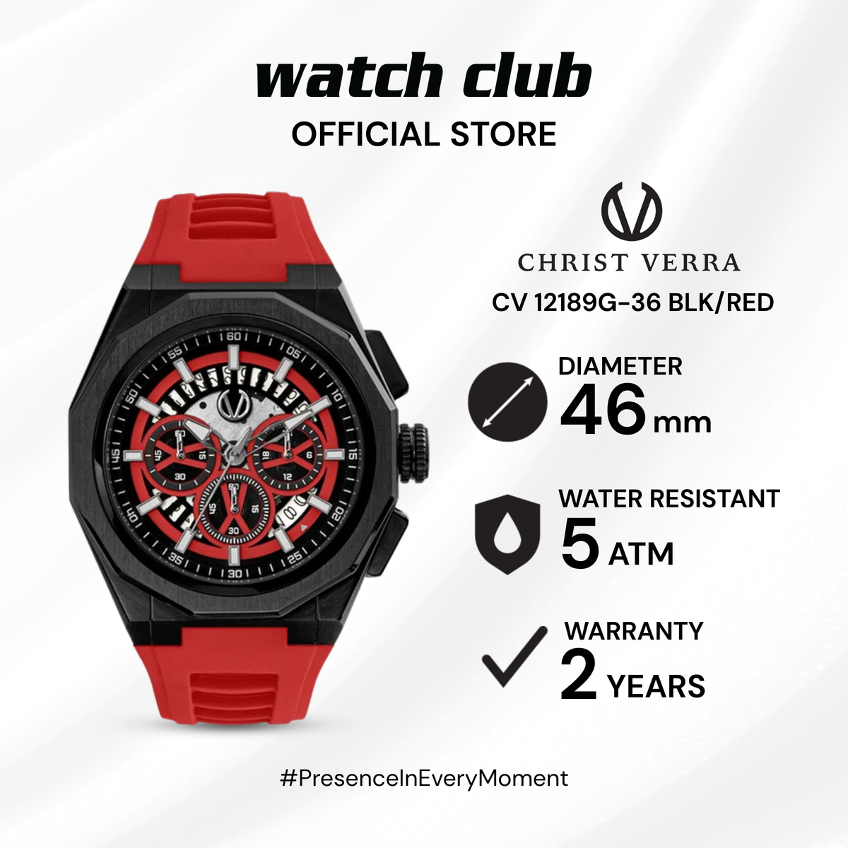 Christ Verra - Jam Tangan PRIA Tali Rubber Sillicone Christ Verra Casual CV 12189G-36 BLK/RED
