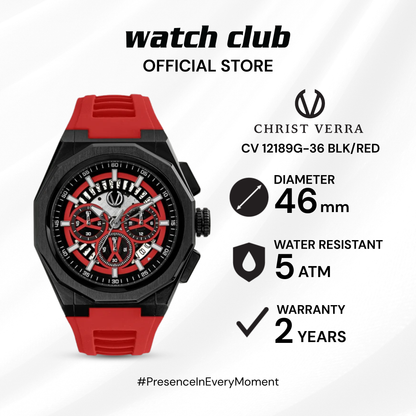 Christ Verra - Jam Tangan PRIA Tali Rubber Sillicone Christ Verra Casual CV 12189G-36 BLK/RED