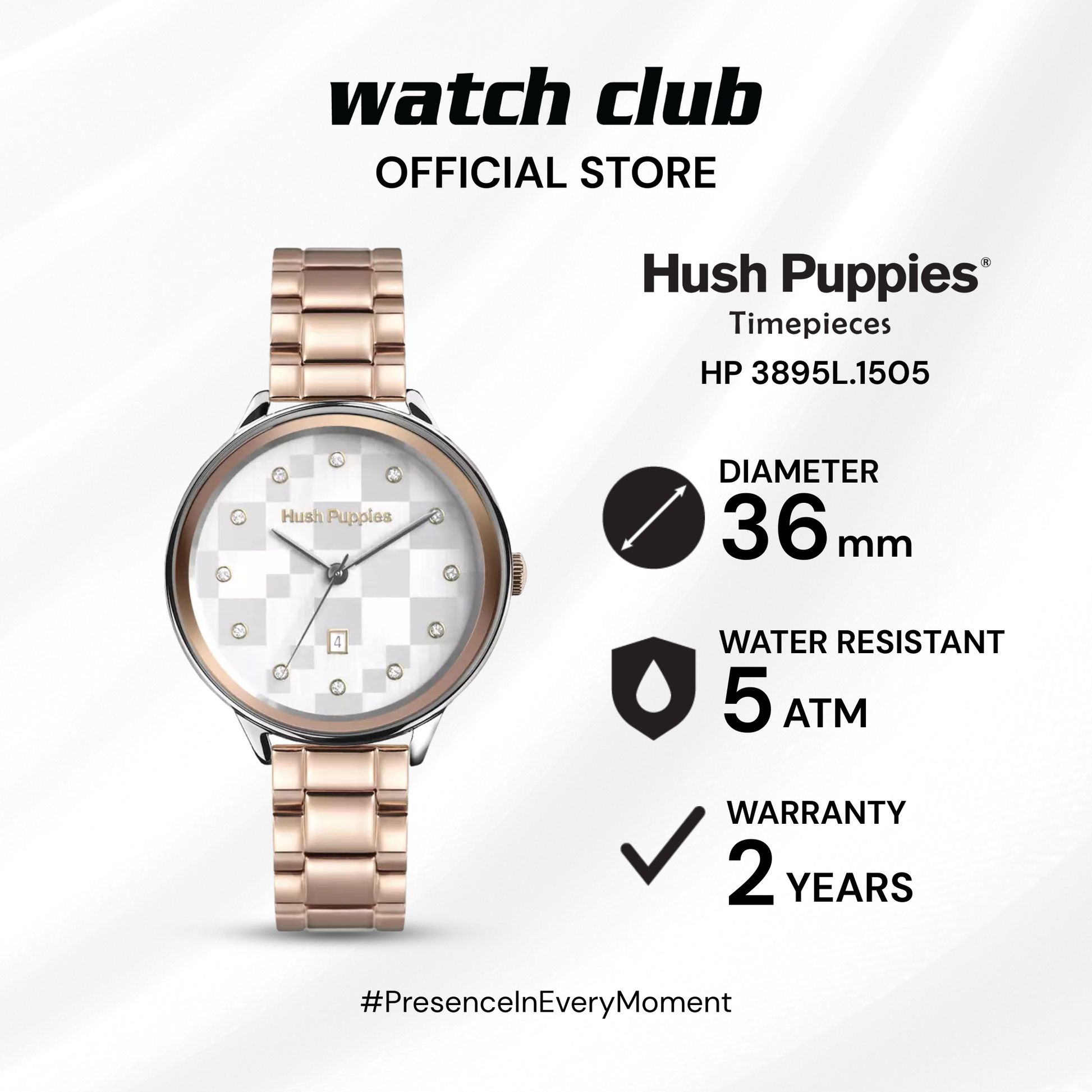 Hush Puppies - Jam Tangan WANITA Tali Rantai Stainless Steel Hush Puppies Casual HP 3895L.1505