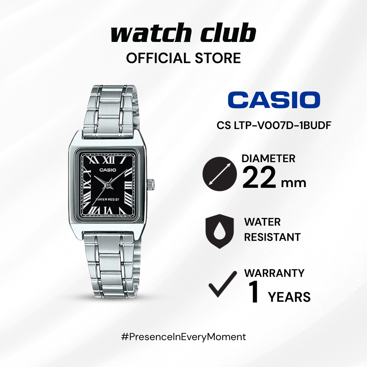 Casio - Jam Tangan WANITA Tali Stainless Steel Casio Tank LTP-V007D-1BUDF