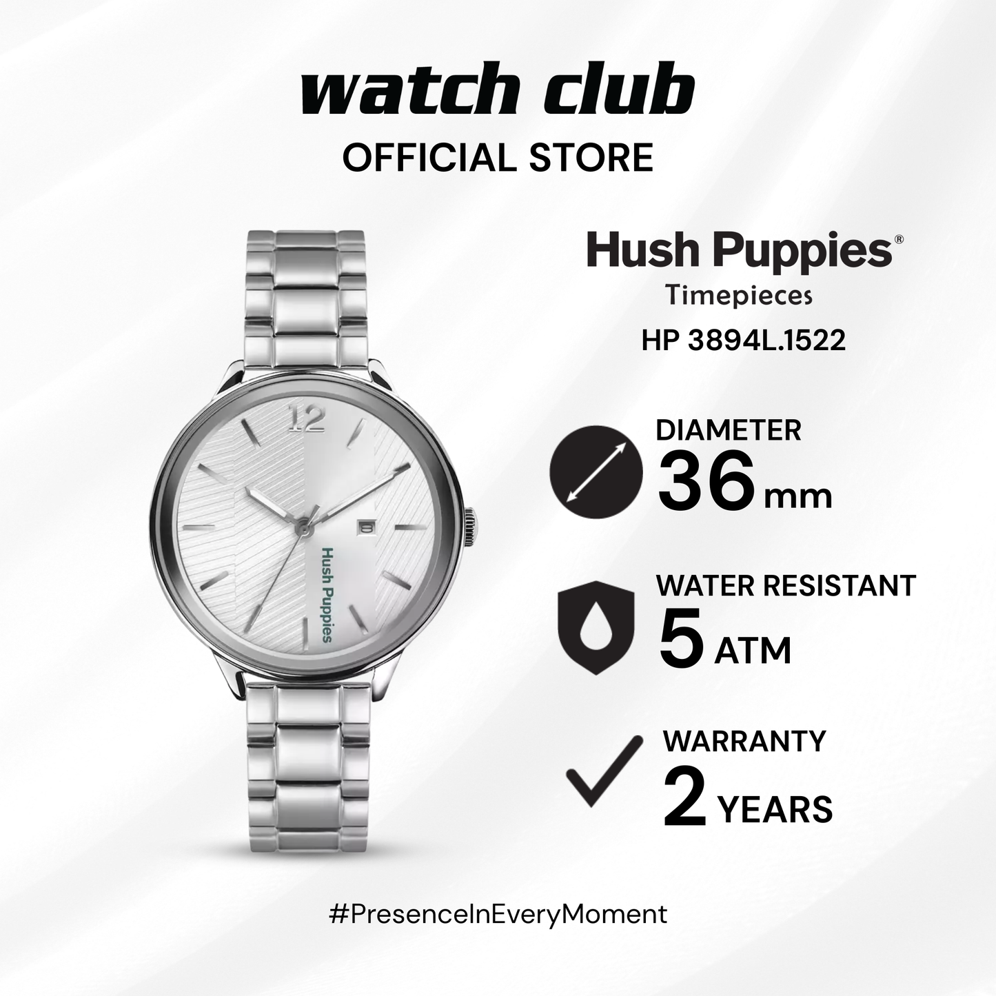 Hush Puppies - Jam Tangan WANITA Tali Rantai Stainless Steel Hush Puppies CASUAL HP 3894L.1522