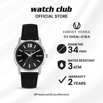 Christ Verra - Jam Tangan WANITA Tali Leather Christ Verra Domina Series CV 12454L-21 BLK