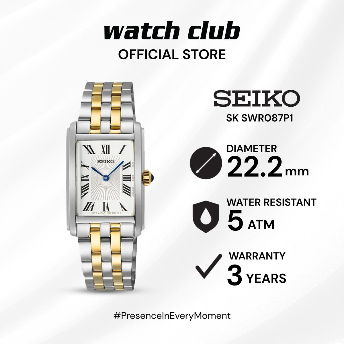 Seiko - Jam Tangan WANITA Tali Stainless Steel Seiko Classic Tank SWR087P1