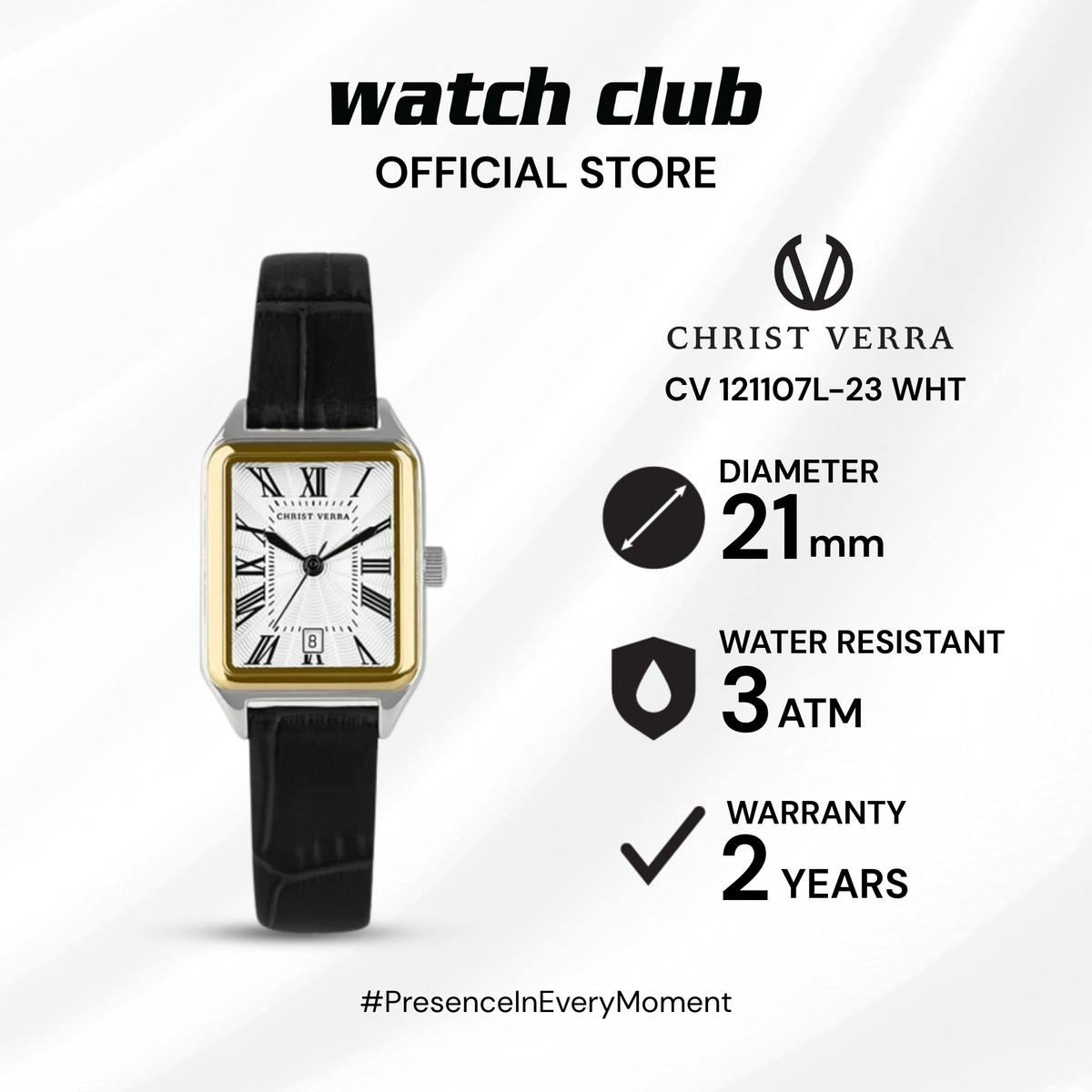 Christ Verra - Jam Tangan WANITA Tali Leather Christ Verra Petit Signature Series CV 121107L-23 WHT