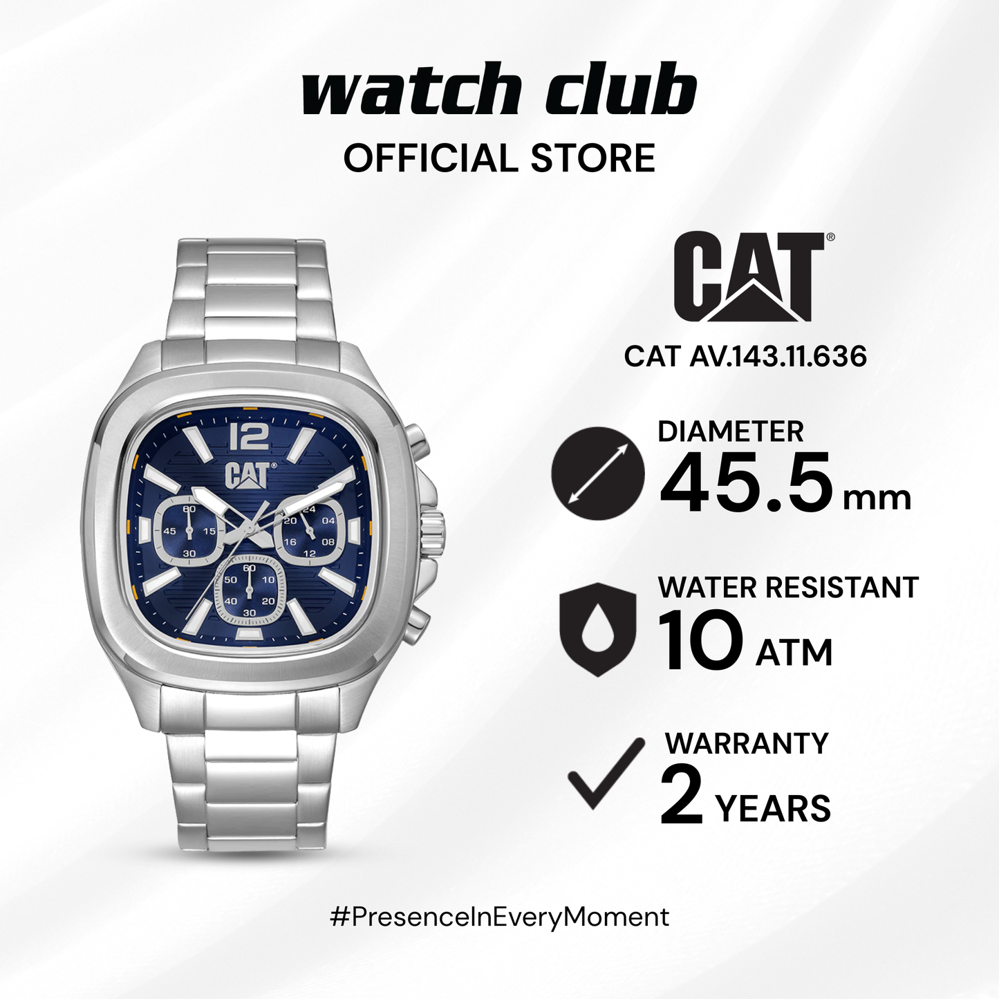CAT - Jam Tangan PRIA Tali Stainless Steel Caterpillar Axis CAT AV.143.11.636