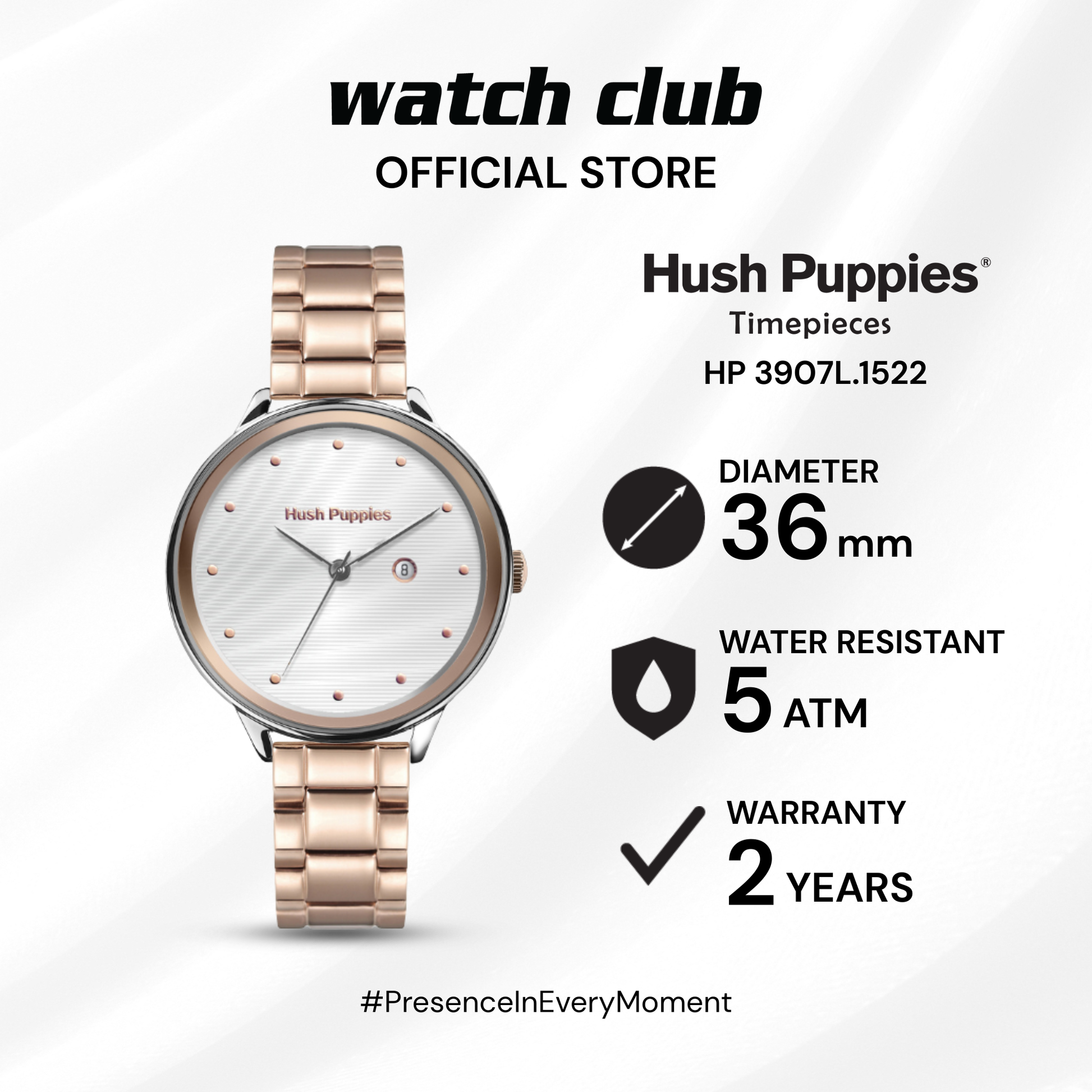 Hush Puppies - Jam Tangan WANITA Tali Rantai Stainless Steel Hush Puppies CasualHP.3907L.1522
