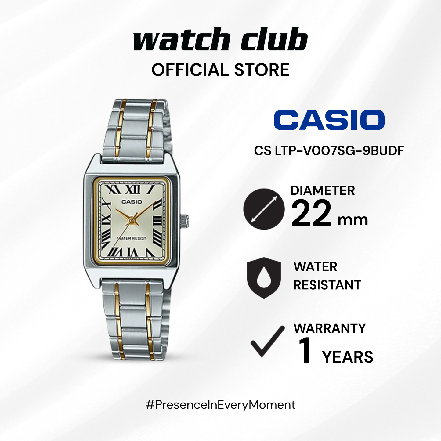 Casio - Jam Tangan WANITA Tali Stainless Steel Casio Tank CS LTP-V007SG-9BUDF