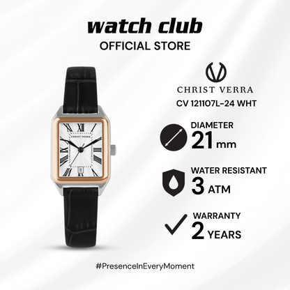 Christ Verra - Jam Tangan WANITA Tali Leather Christ Verra Petit Signature Series CV 121107L-24 WHT