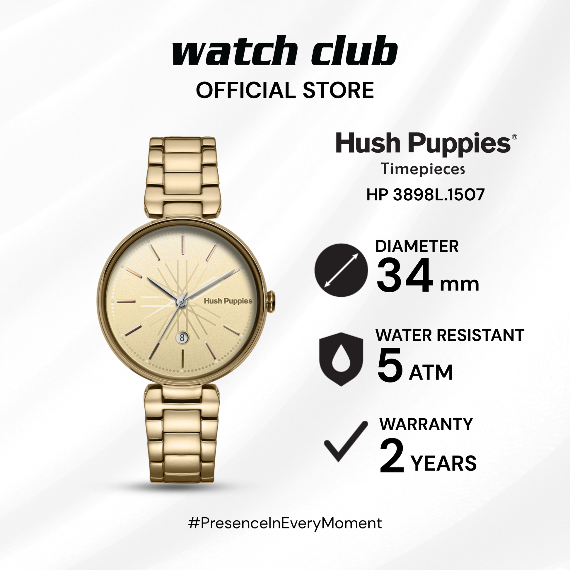 Hush Puppies - Jam Tangan WANITA Tali Rantai Stainless Steel Hush Puppies DRESS HP 3898L.1507