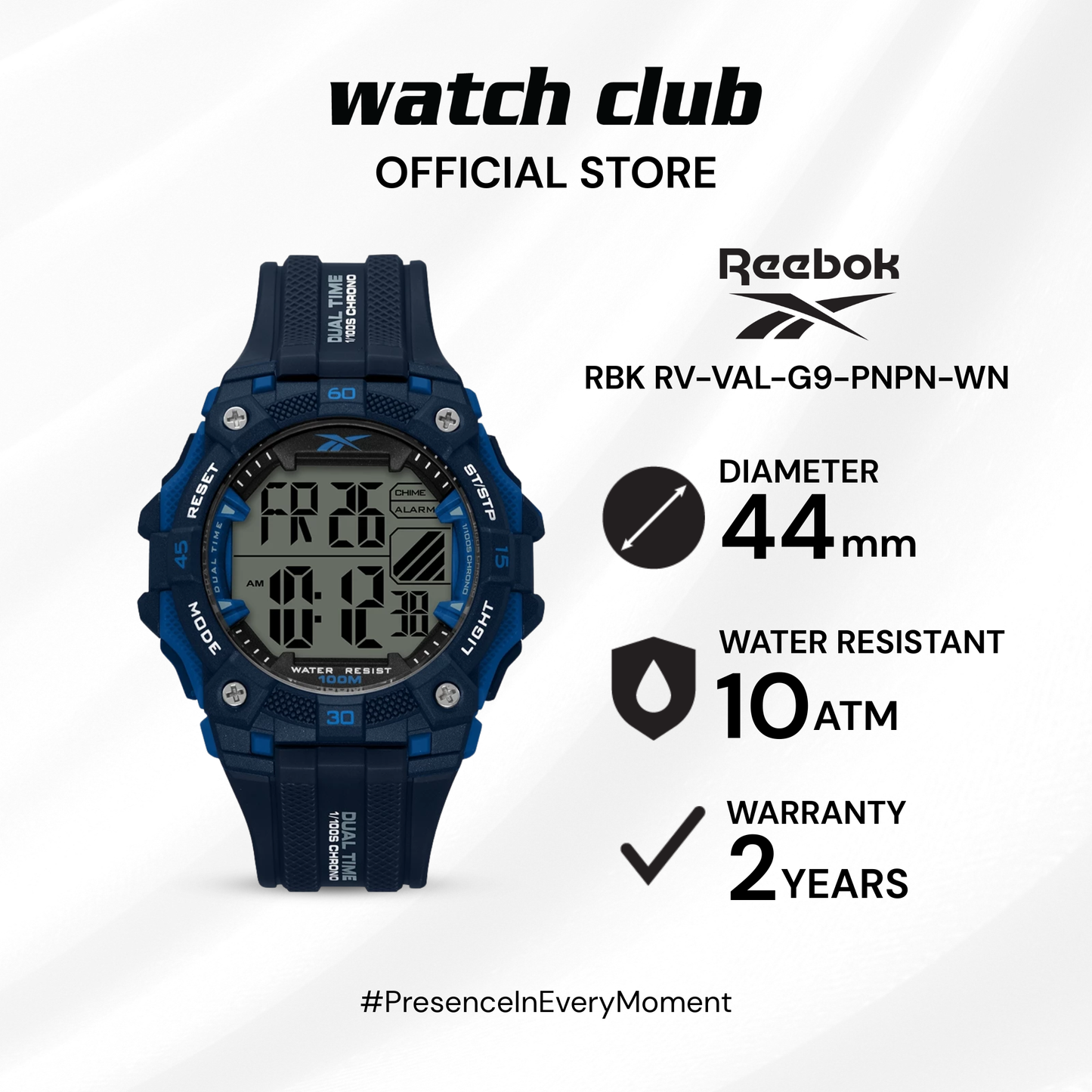 Reebok - Jam Tangan PRIA Tali Rubber Reebok Vector Valor RBK RV-VAL-G9-PNPN-WN