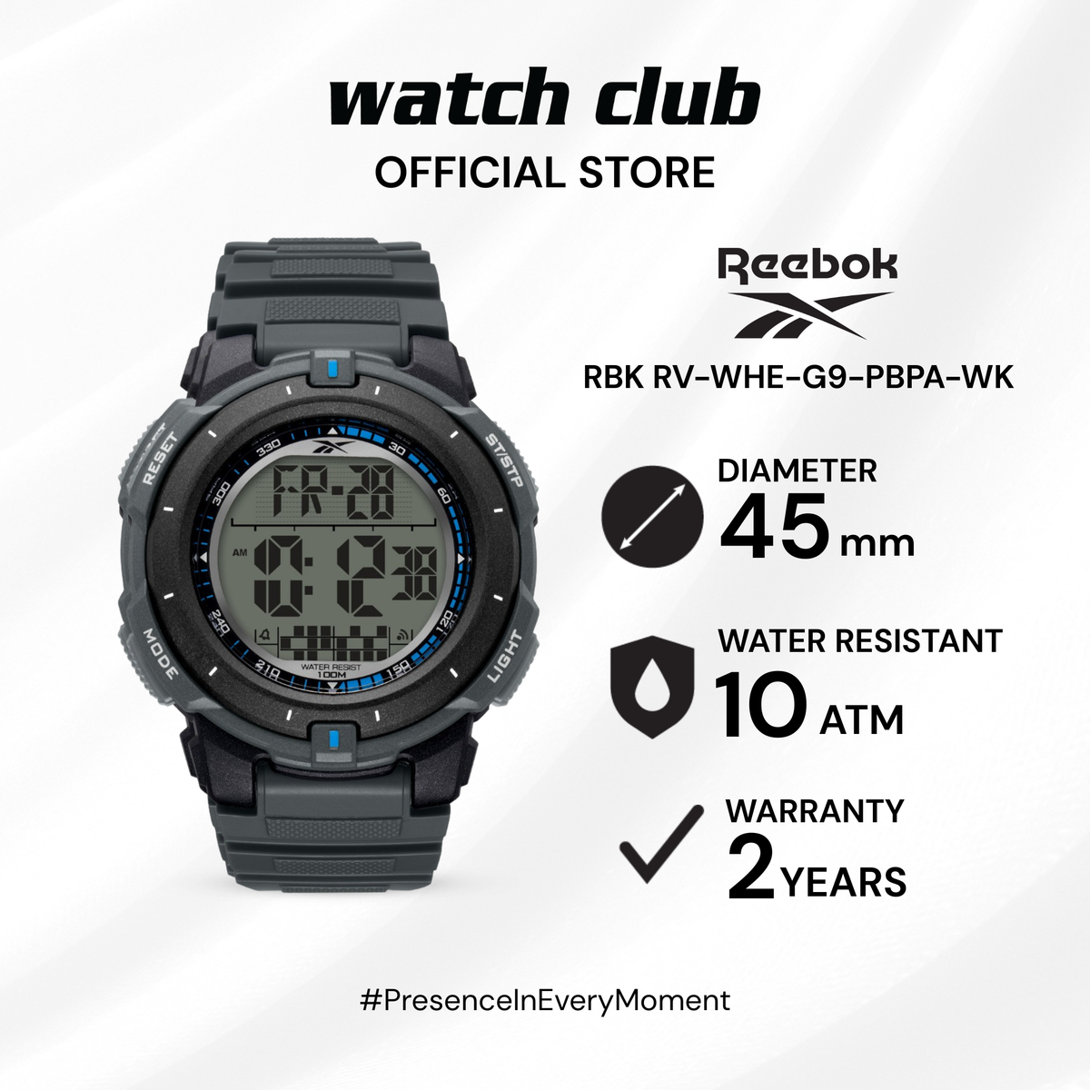 Reebok - Jam Tangan PRIA Tali Silikon Reebok Digital RBK RV-WHE-G9-PBPA-WK